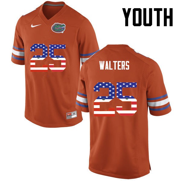 Florida Gators Youth #25 Brady Walters College Football USA Flag Fashion Orange